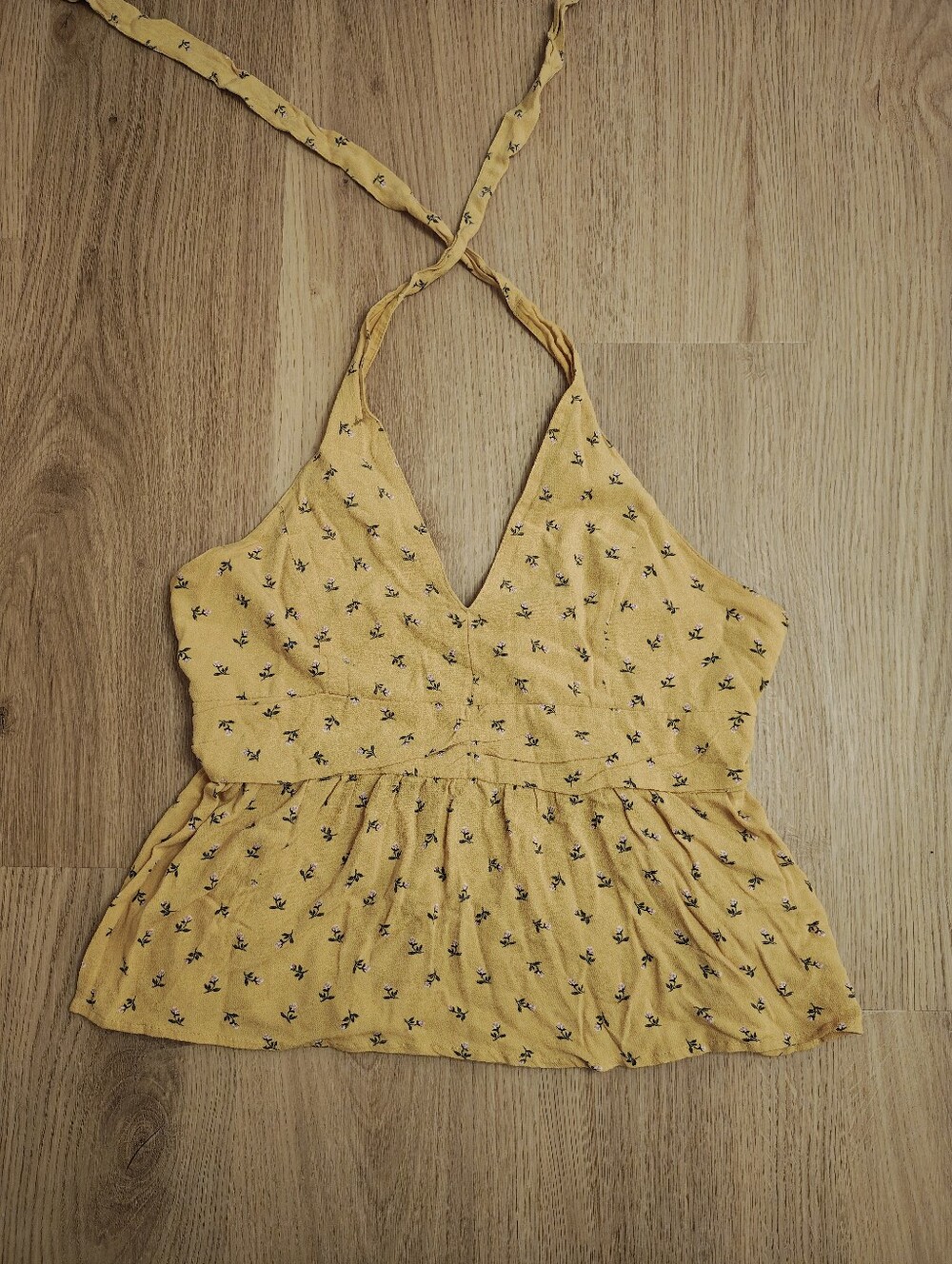 American Rag Yellow Floral Crochet Halter Top M